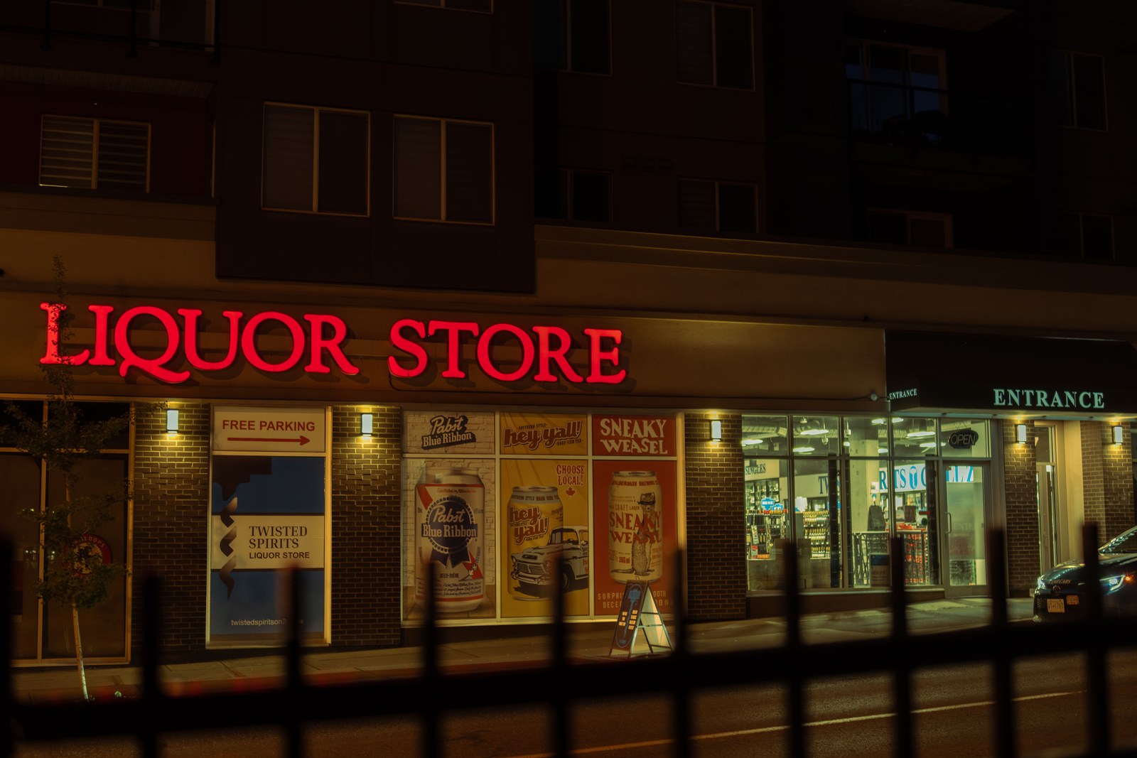 Twisted Spirits Liquor Store Kamloops at night